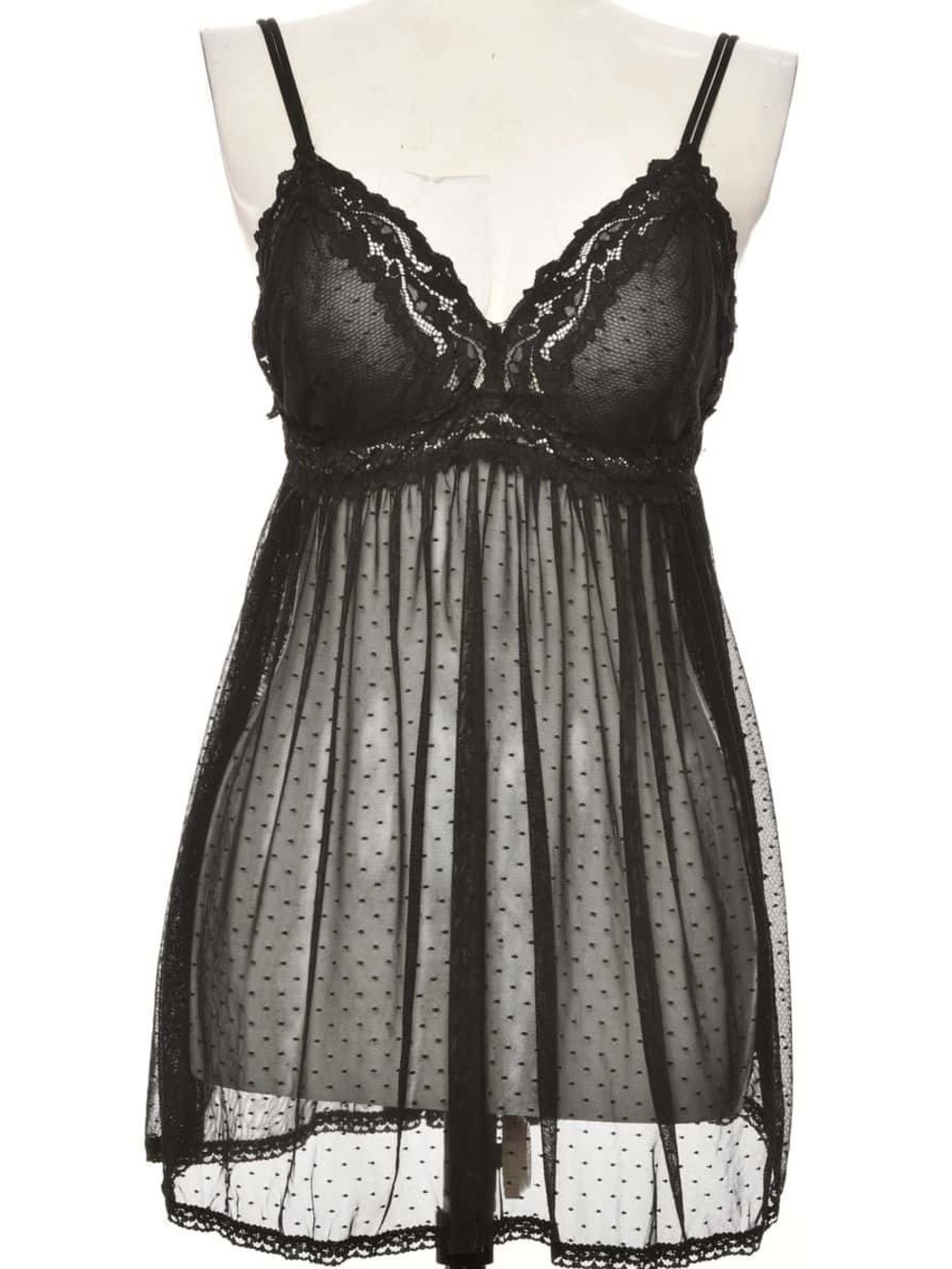 Savage X Fenty Black Lace & Dotted Mesh Babydoll Chemise